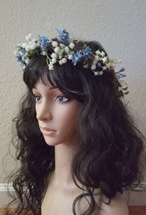 Blue Flower Crown Wedding, Forget Me Not Flower Crown, Blue And White Flower Crown, Wedding Flower Crown Veil, Blue Flowers In Hair, Flower Crown Wedding Veil, Blue Wedding Headpiece, Hydrangea Flower Crown, Flower Crown Blue