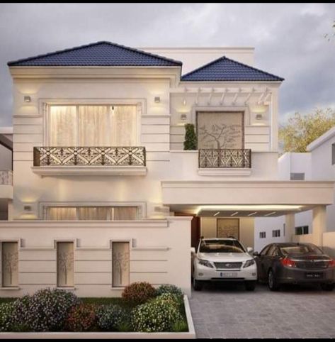 Balcony House Design, Elevation Architecture, White Exterior Houses, Indian House Plans, House Outer Design, Small House Front Design, House Balcony Design, Duplex Design, Classic House Exterior