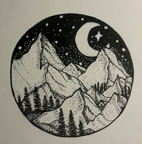 Tattoo Illustration Mountains and Stars Pottery Drawing, Mountain Drawing, Personal Celebration, Tattoo Illustration, Ink Illustrations, Pen Art, Geometric Art, Interior Design Trends, Ink Drawing