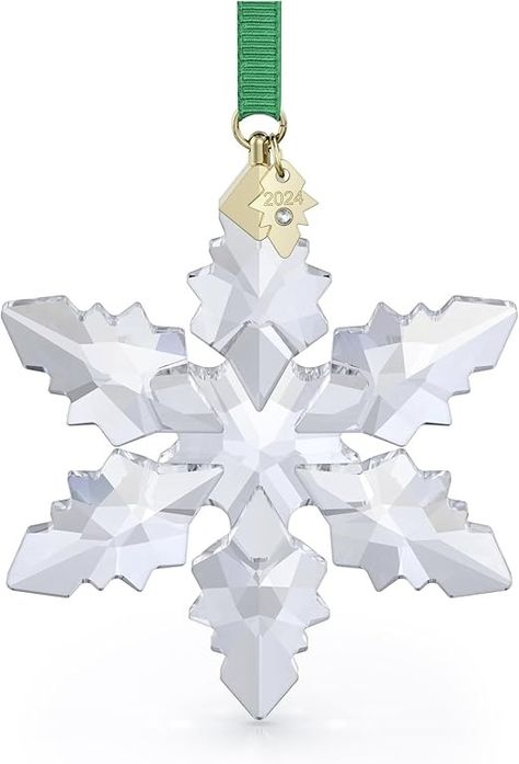 Amazon.com: Swarovski Annual Edition 2024 Snowflake Ornament, Clear Faceted Crystal with Gold-Tone Metal Accents and Green Rayon Ribbon, Part of The Annual Edition Collection : Home & Kitchen Elegant Snowflake, Christmas Decor Inspiration, Crystal Snowflakes, Crystal Ornament, Snowflake Ornaments, Metal Accents, Ornament Crafts, Making Memories, Faceted Crystal