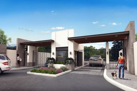 Community Entrance Design, Gatehouse Design, Estate Gates, Guard House, Modern Townhouse, Entrance Gates Design, Modern Entrance, Residential Land, Main Gate Design