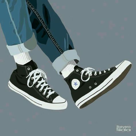 Converse Wallpaper, Converse Drawing, Cute Converse, Art Character Design, Skate Art, Shoes Drawing, Boy Shoes, Black Women Art, Boy Art