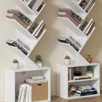 Small Bookshelf for Small Spaces: Featuring a compact design, the floor standing tree bookshelf optimizes floor space, making it an excellent choice for bedrooms, home offices, corners, hallways, or smaller living rooms. This narrow small bookcase organizer provides ample storage for books, CDs, game cassettes, decorations, and more. Keep your belongings stylishly organized, ensuring a neat and clutter-free space. ( Book shelf dimensions: 47.4"H*14.6"L*"7.9"W ) High-Capacity Tall Bookcase: This Bookshelves Short, Narrow Bookshelves, Kid Bookshelf, Bookshelf For Small Spaces, Bedroom Bookshelves, Bookshelf Small, Narrow Bookshelf, Shelf Dimensions, Tree Bookshelf