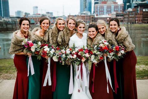 Green, Burgundy and Navy Blue Winter Wedding Color Ideas 2024, Burgundy Bridesmaid Dresses and Navy Blue Mens' Suits - ColorsBridesmaid Navy Blue Winter Wedding, Maroon Wedding Colors, Winter Wedding Color Ideas, Winter Wedding Bridesmaids, Maroon Bridesmaid Dresses, Burgundy And Navy Blue, Orange Wedding Colors, Blue Winter Wedding, Romantic Winter Wedding