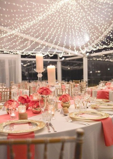 Coral Wedding Decoration Ideas Coral And Gold Birthday Party, Coral White And Gold Wedding Decor, Blush Pink And Coral Wedding, Coral Wedding Table Settings, Coral And Gold Wedding, Turquoise Coral Weddings, 35 Anniversary, August Wedding Colors, Coral Wedding Decorations