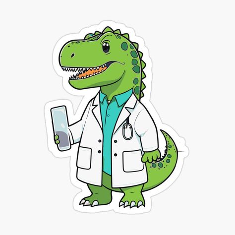 Get my art printed on awesome products. Support me at Redbubble #RBandME: https://www.redbubble.com/i/sticker/Doc-T-Rex-Dinosaur-with-lab-coat-by-Atlantico54/159576411.EJUG5?asc=u Dinosaur Stickers, T Rex Dinosaur, Color Paint, Decorate Notebook, Animal Stickers, Coloring Stickers, Sticker Collection, Printable Stickers, T Rex