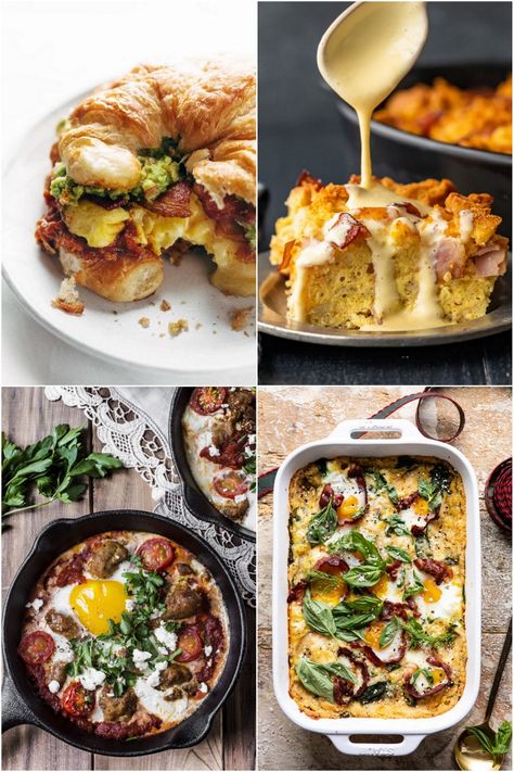 Who's ready to celebrate? The 14 Best Savory Easter Brunch Recipes - The Effortless Chic Brunch Recipes Restaurant, Savory Easter Brunch Ideas, Brunch Healthy Recipes, Upscale Brunch Ideas, Brunch Meats, Savoury Brunch Ideas, Unique Brunch Recipes, Savory Brunch Ideas, Quiche With Hashbrown Crust