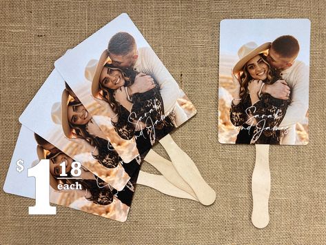 "Keep your wedding guests cool with these adorable hand paddle fans.  These colorful fans are perfect for weddings or receptions taking place during the warm months when a refreshing breeze is needed.  Printed on sturdy 100# cardstock, these fans are perfectly sized at 5\"x7\" (size not including handle).  Supply your own artwork or have us design the perfect fan for you! Fans can be printed on one side or both sides to include a wedding program or special message to your guests.  For cost effec Wedding Hand Fans, Personalized Wedding Fans, Music Party Favors, Personalised Fans, Hand Fans For Wedding, Program Fans, Wedding Program Fans, Wedding Hands, Wedding Fans