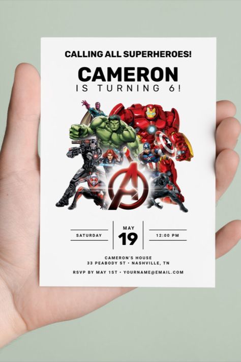 Avengers Superhero Birthday Invitation Invite all your family and friends to your child's Avengers themed Birthday with these awesome Birthday invites. Personalize by adding all your party details! #avengers #superhero #birthday #happybirthday #birthdaycards #birthdayparty #6thbirthday #turningsix Avengers Birthday Card, Avengers Theme Birthday, Superhero Birthday Invitations, Avengers Theme, Avengers Superheroes, All Superheroes, Avengers Birthday, Birthday Invites, Party Details