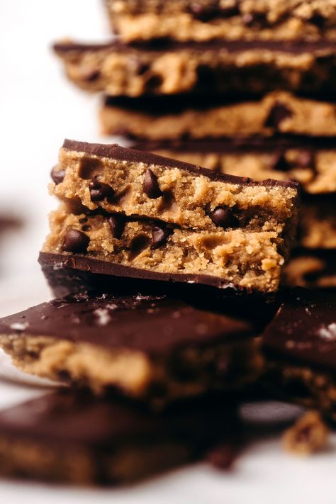 High Protein Cookie Dough Bark (vegan) | Feasting on Fruit Unbaked Cookies, High Protein Cookie Dough, High Protein Cookie, Cookie Dough Bark, Feasting On Fruit, High Protein Cookies, Protein Cookie Dough, Protein Cookie, Chocolate Chip Cookie Dough