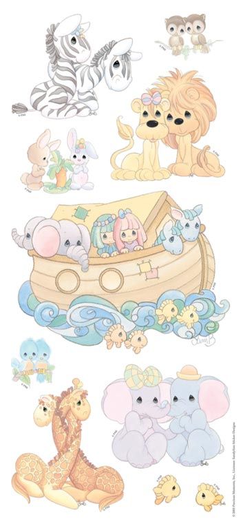 Precious Moments Noahs Ark, Precious Moments Wallpaper, Precious Moments Nursery, Noahs Ark Nursery, Precious Moments Quotes, Sandylion Stickers, Precious Moments Coloring Pages, Noahs Ark Animals, Boy Baby Shower Centerpieces