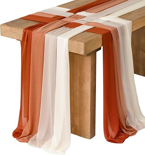 Fall Sweetheart Table, Shades Of Terracotta, Chiffon Table Runner, Wedding Runner, Orange Table, Orange Chiffon, Bridal Table, Table Runners Wedding, Grey Table