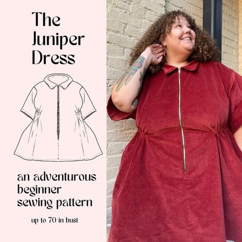 Holiday Dress Pattern, Dress Pattern Plus Size, Winter Sewing Patterns, Dress Pattern Sewing, Long Sleeve Babydoll Dress, Winter Sewing, Utility Dress, Plus Size Sewing Patterns, Beginner Sewing Patterns