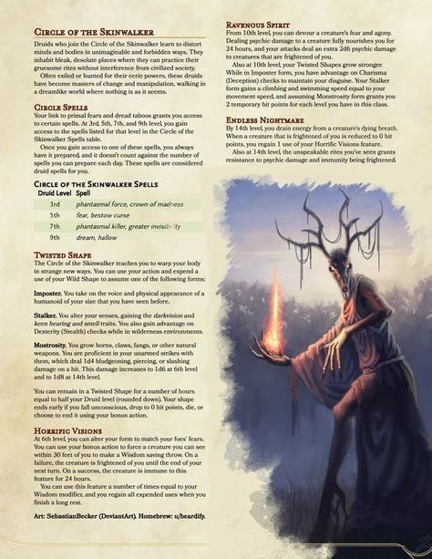 Dnd Skinwalker, Druid Subclass Homebrew, Druid Subclasses 5e, Evil Druid, Druid Spells, Wildfire Druid, Druid Circle, Enemy Design, Dnd Druid