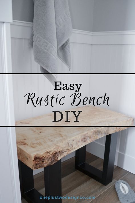 Live Edge Bench Outdoor, Diy Small Bench Entryway, Diy Indoor Bench, Bathroom Bench Ideas, Bench In Bathroom, Diy Small Bench, Diy Rustic Bench, Camp Bathroom, Bathroom Bench