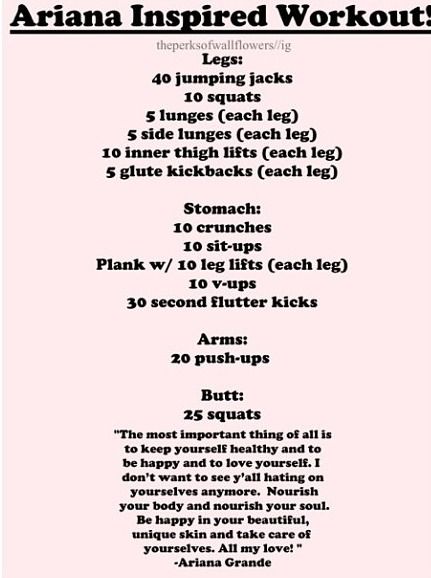 Ariana Grande inspired workout Ariana Grande Workout Outfit, Ariana Grande Diet Plan, Ariana Grande Workout Routine, Taylor Swift Exercise Routine, Ariana Grande Diet, Victoria’s Secret Workout Plan, Inner Thigh Lifts, Glute Kickbacks, Workouts For Teens