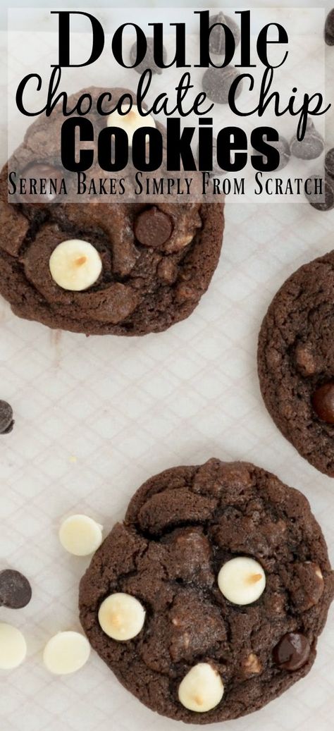 Double Chocolate Chip Cookie Recipe, Cookies With White Chocolate, Amazing Cookie Recipes, Chewy Chocolate Cookies, Dessert Recipies, Double Chocolate Chip Cookies, Popular Food, Bbq Food, Chocolate Dreams