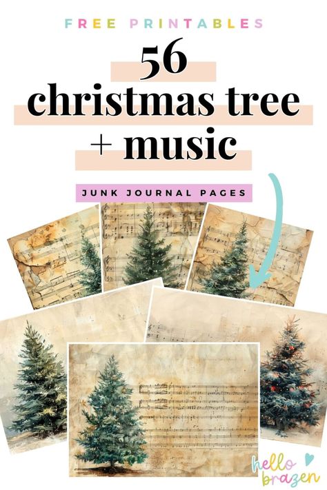 56 Christmas Tree Music Junk Journal Pages - Free Download - Hello Brazen Printable Christmas Tree, Christmas Journal, Junk Journal Pages, Background Clipart, Music Page, Holiday Printables, Journal Printable, Free Christmas Printables, Vintage Sheet Music