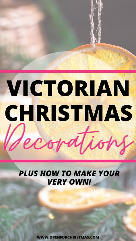 Victorian Christmas decorations are a window into the ornate style of Victorian times. The Christmas we know today was invented by the Victorians, so we see a lot of Victorian Christmas food and decor in our homes today. Find out what Victorian Christmas decorations were like, where you can buy them and how you can make your very own Victorian Christmas decorations! Plus how to make your very own DIY decorations. #victorian #victorianchristmas #christmas #christmasdecor #christmasactivities Victorian Christmas Window Display, Victorian Christmas Outdoor Decorations, Victorian Christmas Crafts Diy, Victorian Christmas Porch, Victorian Christmas Color Palette, Victorian Style Christmas Decorations, Victorian Wreaths Christmas, Victorian House Christmas Decorations, Victorian Christmas Mantle Decor