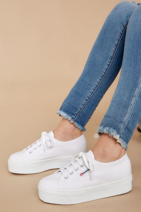 {{itemThumbAltValue}} Platform Sneakers Outfit, Superga Platform Sneakers, Superga Platform, All White Shoes, White Platform Sneakers, Silver Platforms, Sneaker Outfits, Red Platform, Fresh Shoes