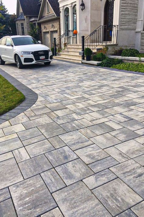 49+ Beautiful Paver Patio Ideas for Your Home and Backyard - Page 10 of 49 - Cool Women Blog Dryway Ideas Front Yards, Drive Way Pavers Driveway Ideas, Dryway Ideas Driveways, Paving Stone Driveway, Driveway Stone Ideas, Pavers Driveway Ideas, Driveway Pavers Paving Ideas, Backyard With Pavers, Driveway With Pavers