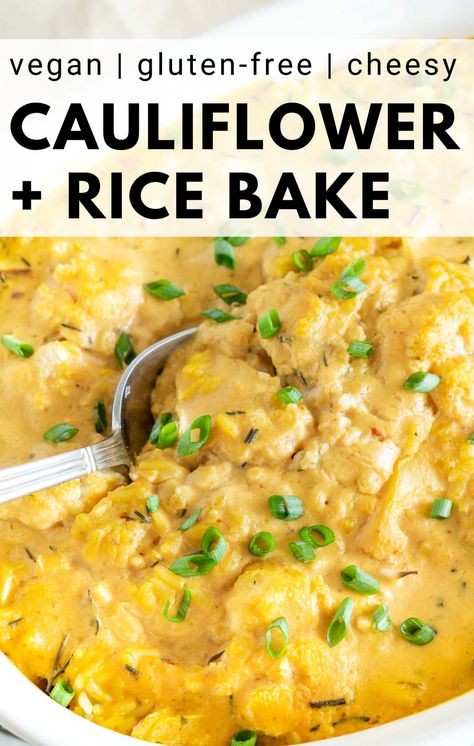 Cauliflower Rice Bake, Vegan Cauliflower Casserole, Cauliflower And Rice, Casserole With Rice, Baked Cauliflower Casserole, Vegan Casserole Recipes, Cauliflower Rice Casserole, Vegan Crockpot Recipes, Vegan Crockpot