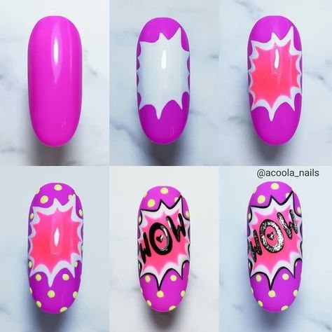 Comic Nail Art, Pop Art Nails, Nyc Nails, Line Nail Art, Heart Nail Designs, Art Deco Nails, Nail Drawing, Nail Designs Tutorial, Abstract Nail Art