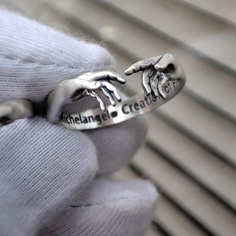 The Creation of Adam Sterling Silver Ring, Ring Inspired by Michelangelo's Creation of Adam in the Sistine Chapel, Big Sale on Jewelry Ring - Etsy Canada Cool Rings Aesthetic, Unique Gifts For Guys, Male Rings, David Tattoo, David Ring, The Sistine Chapel, Angel Ring, The Creation Of Adam, Accessories Essentials