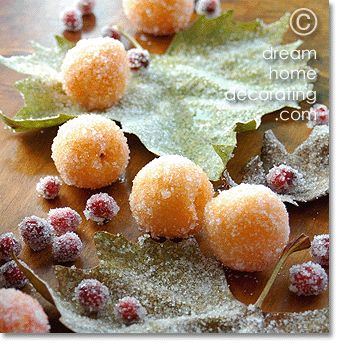 Christmas Table Decoration Idea: Frosted-Fruit Xmas Table Decorations Christmas Traditions In Germany, Sugared Fruit, Xmas Table Decorations, Xmas Table, Rum Recipes, Christmas Dinner Table, Christmas Table Centerpieces, Fruit Decorations, Traditional Christmas Decorations