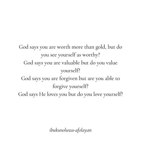 The discussion surrounding self-love within the Christian circle is often met with skepticism because self love is associated with pride and self-centeredness in today’s society. However, I think that interpreting the biblical command to love others as oneself requires a deeper understanding. I believe that genuine self-love is crucial for healthy relationships and authentic expression of Christ-like love towards others. Let’s talk, What do you think? Is self love necessary in genuinely ... Self Love Through Christ, Christian Self Love, Christian Affirmations, God Made Me, Christian Gospel, Christian Bible Quotes, Hope Quotes, Seeking God, Faith Over Fear