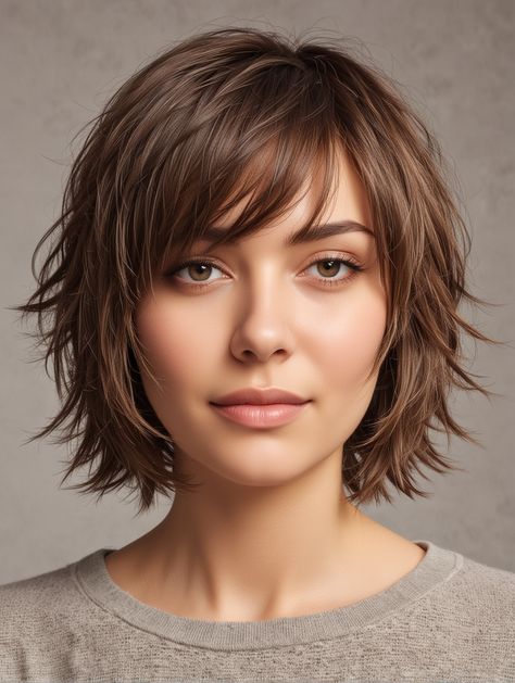 27 Stunning Bob Haircuts for Round Faces That Will Transform Your Look – Scan to Talk Shaggy Pixie Cuts Round Face, Choppy Bob For Thick Hair, Curly Bob With Fringe, Bobbed Hairstyles With Fringe, Bob Haircut For Round Face, Shaggy Bob Hairstyles, Medium Bob, Medium Bob Haircut, Shaggy Short Hair