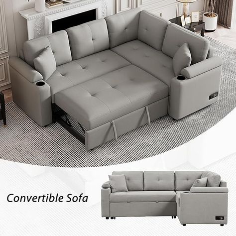 Amazon.com: Boucle Upholstered Reversible Sleeper Sectional Sofa with Pull Out Bed , 3 Seater L Shaped Convertible Corner Couch with Cupholders&USB Ports, Power Sockets, Small Pullout Sofabed for Living Room : Home & Kitchen L Shaped Sofa Bed, Durable Sofa, Pull Out Sleeper Sofa, L Shape Sofa, Corner Couch, Upholstered Couch, Pull Out Sofa Bed, Fabric Sectional Sofas, Pull Out Sofa