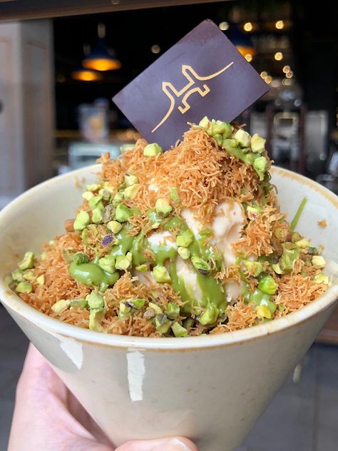 Love ice cream? Try our fifth pick of the month | Uae – Gulf News Kunafa Ice Cream, Greek Dinners, Arabic Dessert, Arabic Sweets, Cold Treats, Flavor Ice, Happy Food, Love Ice Cream, Roasted Nuts