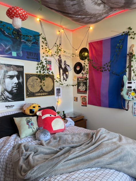 Lgbtq Bedroom Ideas, Pride Flag On Wall, Pride Bedroom Ideas, Gay Room Aesthetic, Lgbtq Room Ideas, Pride Bedroom, Girl Room Aesthetic, Pride Decorations, Discover Aesthetic