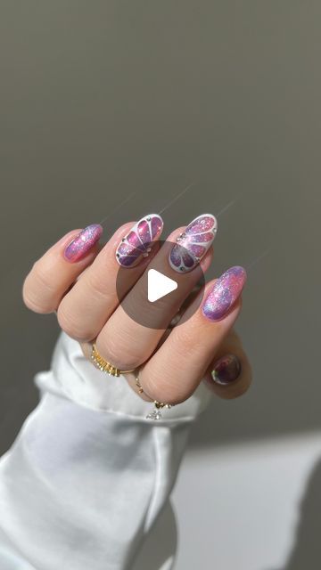 Aistė Haas on Instagram: "💕💜🪽✨ because we are all obsessing over these dreamy fairies and mesmerizing butterflies lately, so why not do another version 🦋

•ad | Using: @kiaraskynails Berry Haze | Rosaly | Blank Slate | Rub On Top Coat || Discount Code: GREATNAILS
_____
#bluenails #pinknails #glitternails #sparklynails #butterflynails #springnails #nailinspo #nails #ombrenails cute nails , almond nails , nail art tutorial, pastel nails magical iridescent #fairycore #fairynails #pastelnails purple" Almond Nails Winter, Winter Nails White, Nail Art Papillon, 500 Amazon Gift Card, Art Papillon, One Friend, Amazon Gift Card, My Black, Amazon Storefront