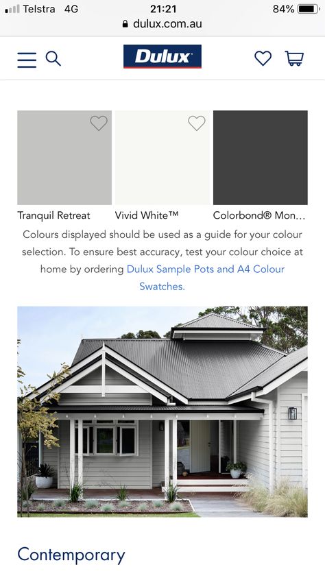 Dulux Tranquil Retreat, Hamptons Exterior, Hamptons Facade, House Renos, House Colours, 4 Bedroom House Plans, Tranquil Retreat, Street House, Cottage House