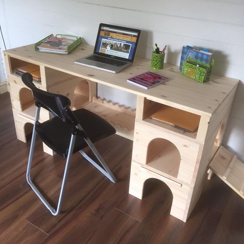 From Manor Pet Housing. Bunny desk!!! Diy Bunny Toys, Katt Grejer, Bunny Hutch, Cat Houses Indoor, Bunny Room, Pet Bunny Rabbits, Indoor Rabbit, Bunny Care, Cats House