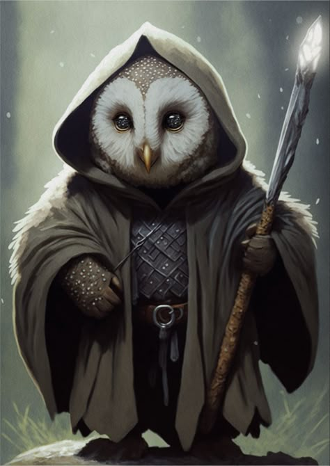 Dnd Owlin Druid, Dnd Owlin Cleric, D D Character Ideas Druid, Owl Dnd Character, Owlin Character Art, Druid Of The Stars, Owlfolk Dnd, Peace Cleric, Aarakocra Female