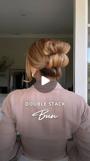 Nichole Ciotti on Instagram: "The Double Stack Bun 🤍  Gather your hair into a ponytail and secure it with a hair tie. On the final pull through, stop half way to create a mini loop. Split the tail below the loop into two equal sections. Create an opening above and below the loop. Push the loop up and through the opening from the bottom. Gently tug and shape the top of this new bun. Take the excess tail and fold it into your hair tie, making sure to stuff all the ends in. Pull the bun apart to add texture and shape where needed. Double the buns, double the fun 💁‍♀️  #hair #hairtutorial #updo #hairstyles" Double Ponytail Hairstyles, Double Buns Hairstyle, Two Buns Hairstyle, Tie Making, Two Buns, Double Buns, Double Ponytail, Knot Bun, The Bun