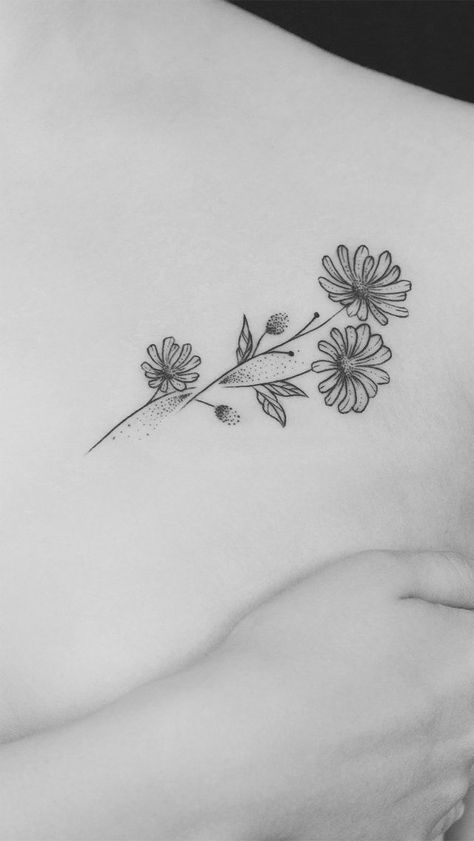 Aster Tattoo, Aster Flower Tattoos, Daisy Flower Tattoos, Simple Flower Tattoo, Daisy Tattoo, Small Flower Tattoos, Flower Tattoo Shoulder, Birth Flower Tattoos, Flower Tattoo Sleeve