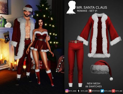 Sims 4 - Everyday - Beto_ae0 - male cc sims 4, clothing, the sims 4 Sims 4 Male Clothes, Christmas Poses, Santa Claus Costume, Sims 4 Cc Folder, Santa Outfit, Sims4 Clothes, Sims Hair, Fabulous Clothes, Cc Sims