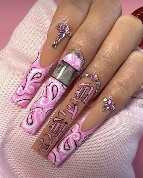 Bandana Nails, Uñas Aesthetic, Acrylic Toe Nails, Sassy Nails, Long Acrylic Nail Designs, Vintage Nails, Dope Nail Designs, Unique Acrylic Nails, Kawaii Nails