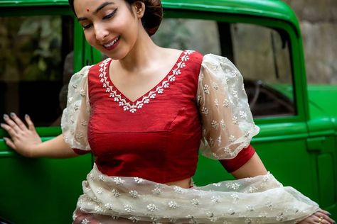 Check Out Epic Retro Saree Collections From This Brand • Keep Me Stylish South Indian Blouse, Fat Arms, Pink Blouse Designs, Long Blouse Designs, Keep Me Stylish, Bridal Sari, Blouses Designs, Latest Blouse Designs Pattern, Pattu Saree Blouse Designs