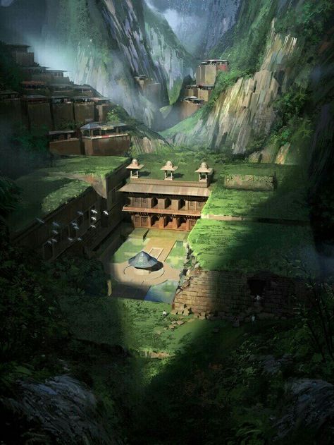 Hidden Village, Hidden Temple, Bg Design, Hokkaido Japan, Heroic Fantasy, Landscape Concept, Fantasy City, Fantasy Setting, Fantasy Places