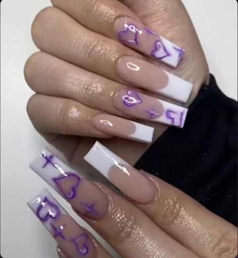 Trending Nail Colors, Tips Nails, Purple Acrylic Nails, Airbrush Nails, Purple Nail Designs, Easy Nails, Colored Acrylic Nails, Girly Acrylic Nails, Cute Acrylic Nail Designs