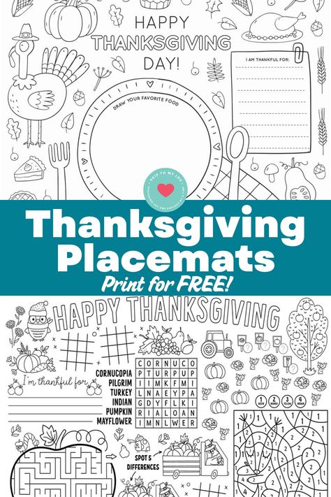 Looking for a fun and interactive idea to keep the kids entertained this Thanksgiving? Check out these free printable placemats designed to double as activity sheets! These Thanksgiving activity placemats are perfect for keeping young ones busy while you prep the feast. They offer a mix of coloring pages, games, and puzzles that will spark creativity and keep kids engaged. Download your free printable placemats today and make your holiday table extra special with these Thanksgiving-themed activi Thanksgiving Activity Placemats For Kids, Thanksgiving Placemats Free Printable, Thanksgiving Placemats Kids Free, Thanksgiving Placemat Printable, Free Thanksgiving Placemat Printables, Free Printable Thanksgiving Placemats, Thanksgiving Classroom Treats, Thanksgiving Placemats Kids, Thanksgiving Table Activities