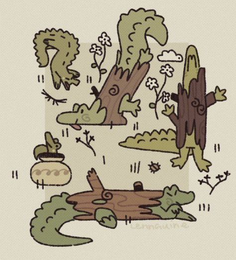 Animal Crossing Clip Art, Cute Cartoon Style, Goblincore Drawing, Cute Crocodile Drawing, Art Inspiration Drawing Aesthetic, Cute Art Styles Aesthetic, Animal Art Drawing, Funny Pictures Of Animals, Character Doodles