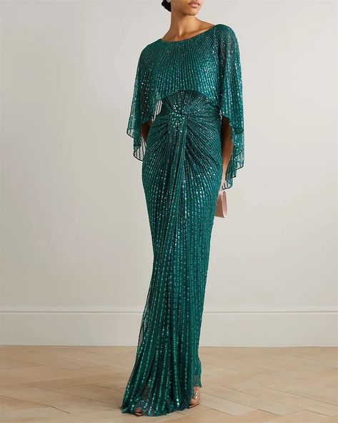 Dolman Sleeve Maxi Dress, Sequin Evening Dresses, Tulle Gown, Jenny Packham, Green Sequins, Bride Clothes, Evening Dresses Elegant, Maxi Dress With Sleeves, Types Of Dresses