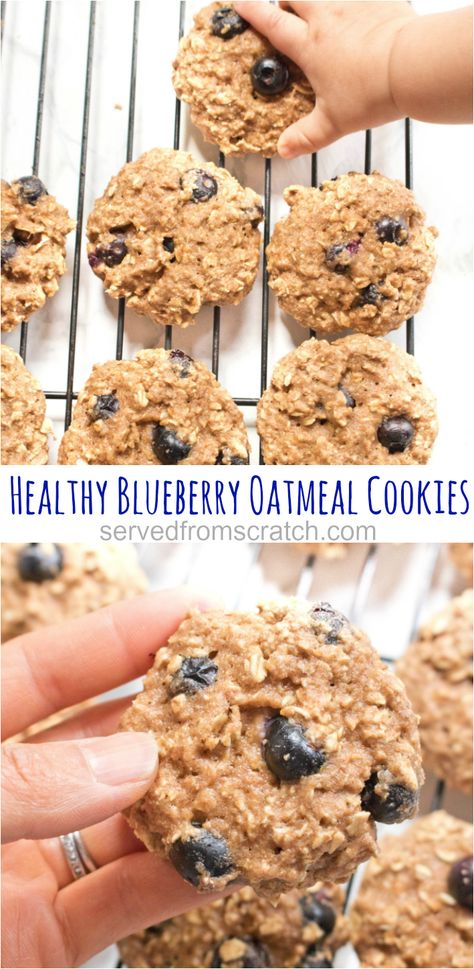 Blueberry Toddler Recipes, Toddler Oatmeal Cookies, Blueberry Oatmeal Breakfast Cookies, Healthy Blueberry Oatmeal, Oatmeal Applesauce Cookies, Blueberry Oatmeal Cookies, Blueberry Oatmeal Bake, Berry Cookies, Oatmeal Bites