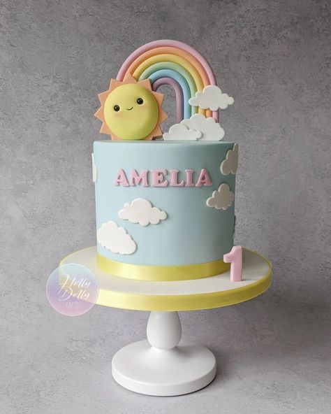 Dolly Cakes, Birthday Cake For Son, Sunshine Birthday Cakes, Kawaii Sun, Pastel Rainbow Cake, Sun Cake, Cake Celebration, Sunshine Cake